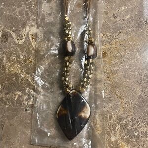 The Skipping Stone Handmade Unique Brown & Gold Necklace. Multi-Bead Design